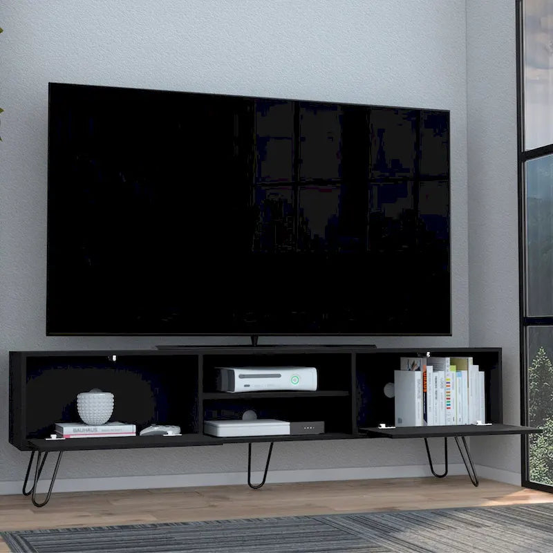 70.9 TV Stand with 2 Drawers and Open Shelves, Hairpin Legs