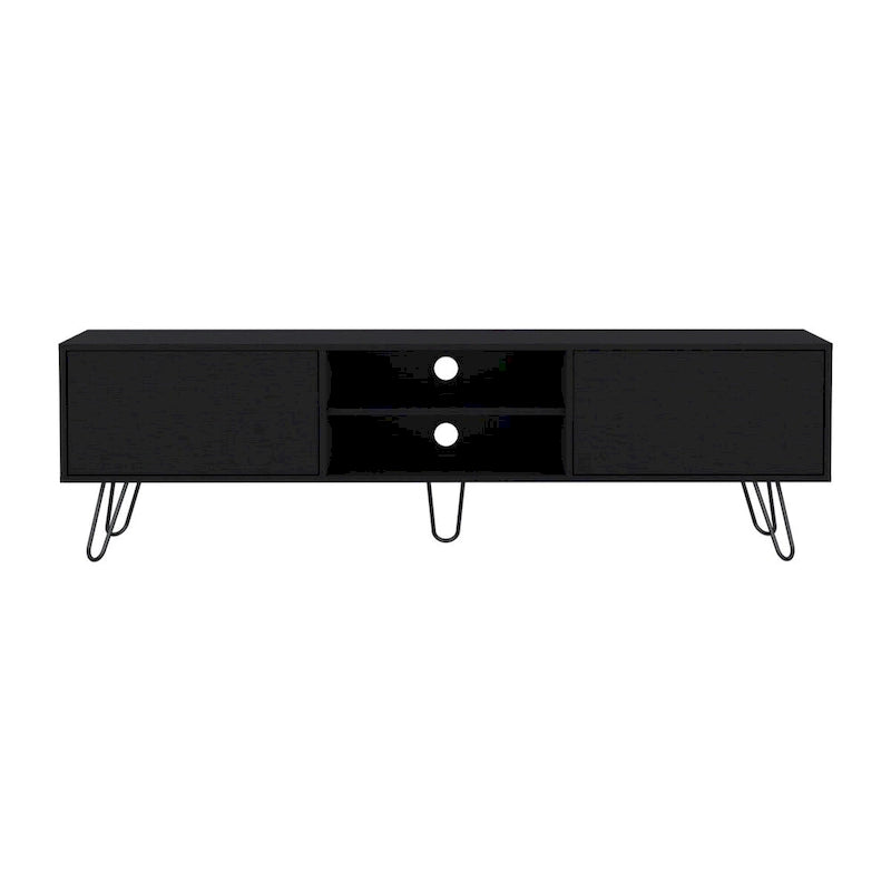 70.9 TV Stand with 2 Drawers and Open Shelves, Hairpin Legs