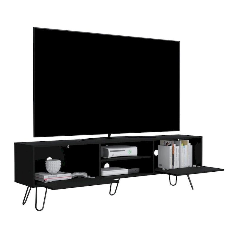 70.9 TV Stand with 2 Drawers and Open Shelves, Hairpin Legs