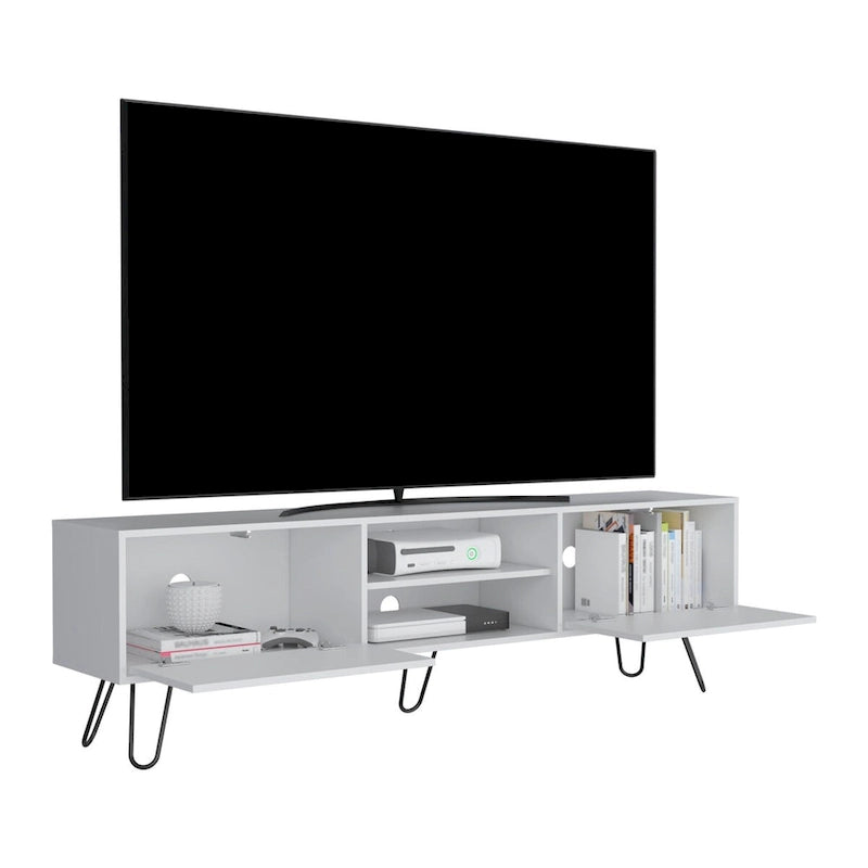 70.9 TV Stand with 2 Drawers and Open Shelves, Hairpin Legs
