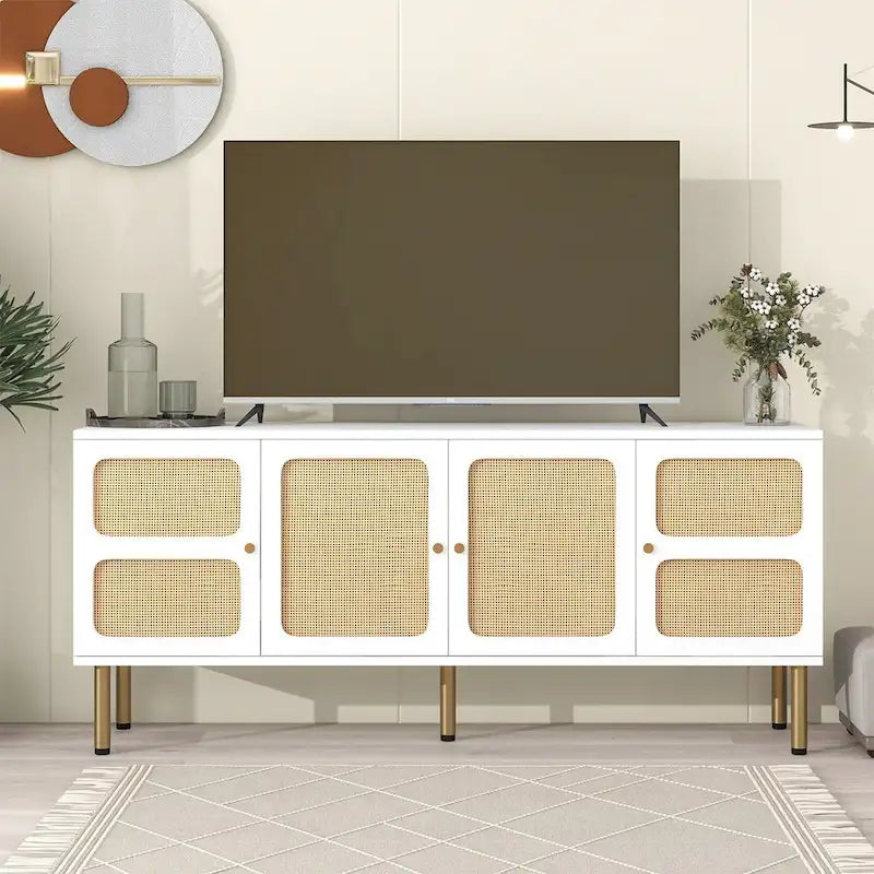 64.9 Rattan Door Media Console TV Stand for TVs Up to 70 Inches