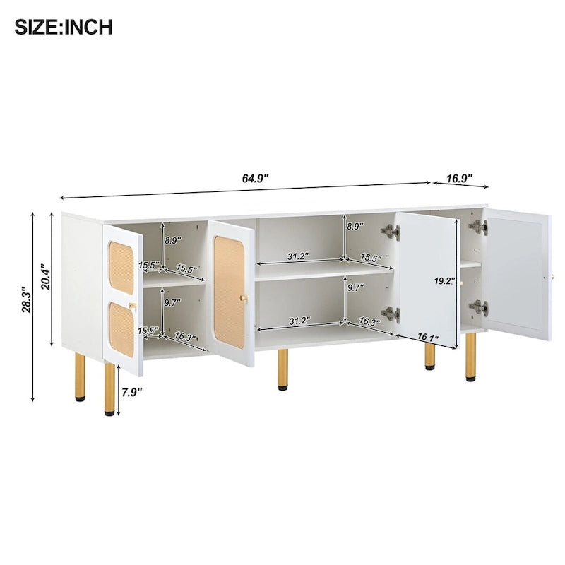 64.9 Rattan Door Media Console TV Stand for TVs Up to 70 Inches