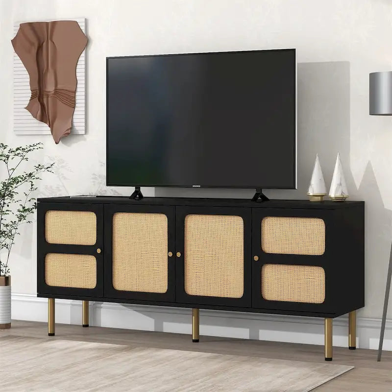 64.9 Rattan Door Media Console TV Stand for TVs Up to 70 Inches