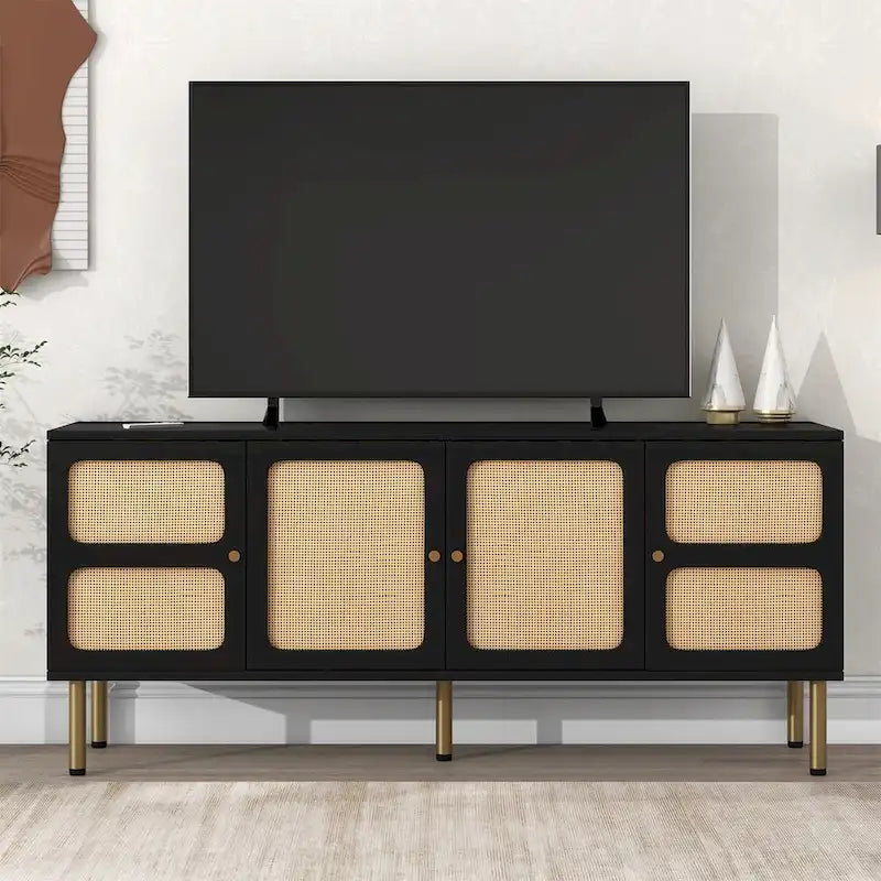 64.9 Rattan Door Media Console TV Stand for TVs Up to 70 Inches
