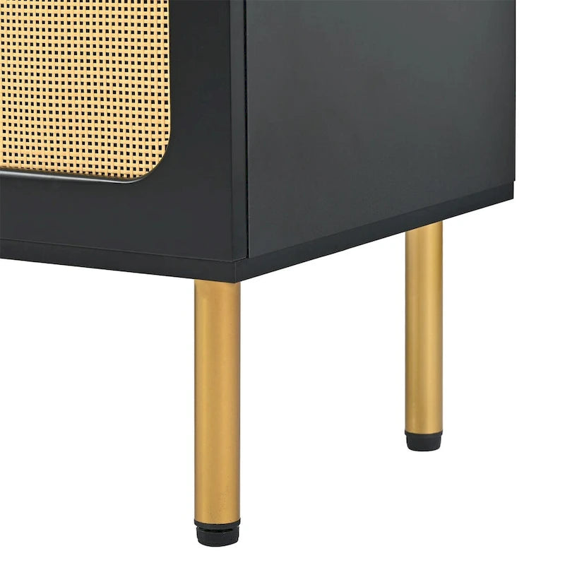 64.9 Rattan Door Media Console TV Stand for TVs Up to 70 Inches