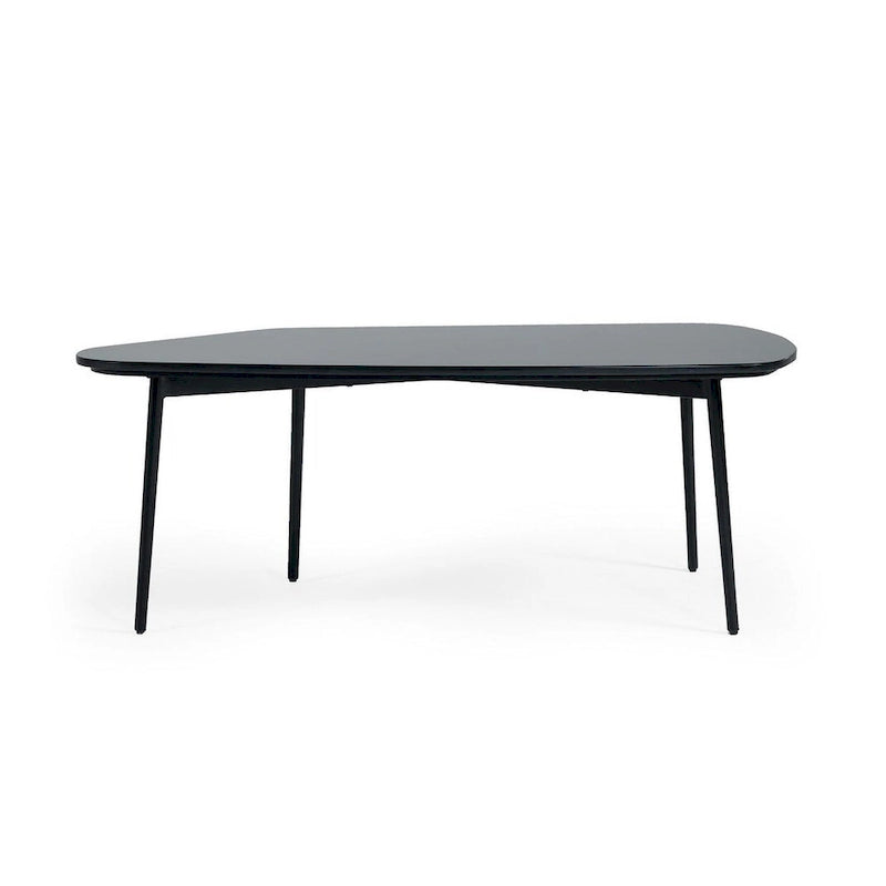 47 Inch Black Marble Stone Free Form Coffee Table with Steel Base