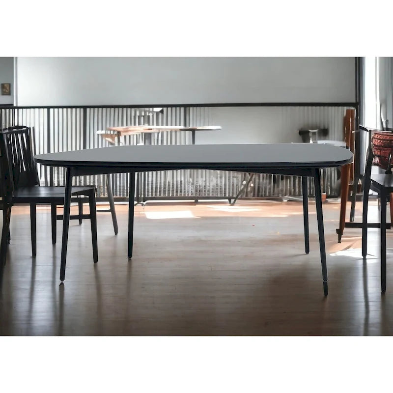 47 Inch Black Marble Stone Free Form Coffee Table with Steel Base