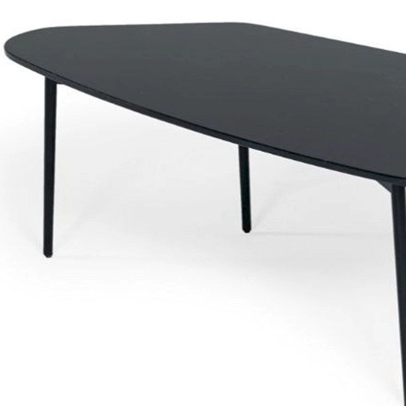 47 Inch Black Marble Stone Free Form Coffee Table with Steel Base