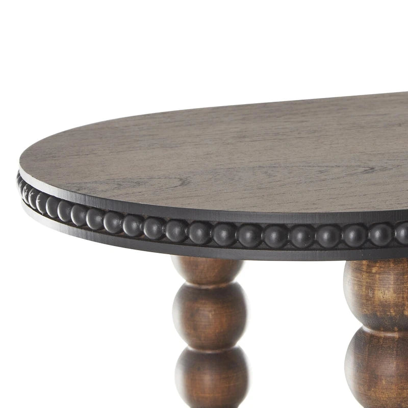Ovale Konsolentisch aus Holz mit Spindeldetails, Perlenkanten und 1 Ablage - Braun