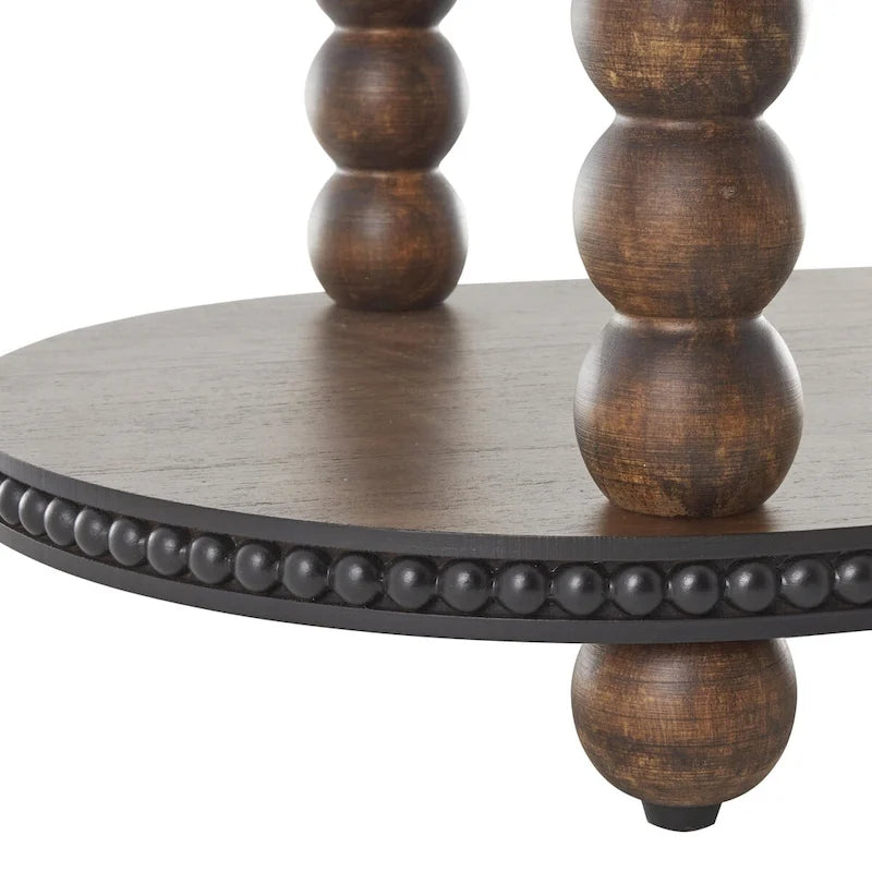 Ovale Konsolentisch aus Holz mit Spindeldetails, Perlenkanten und 1 Ablage - Braun