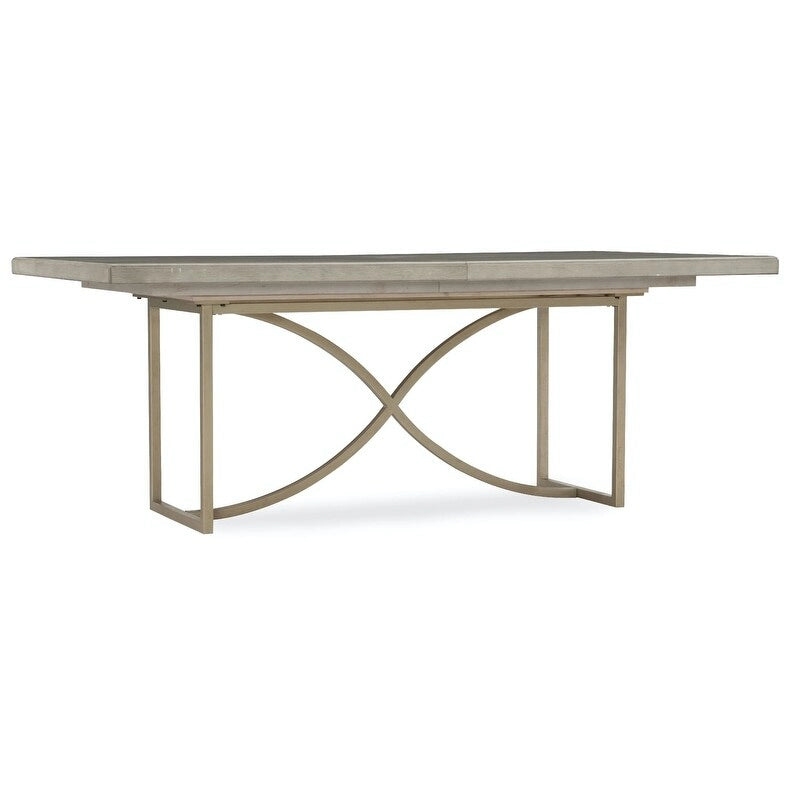 80 to 100 Inch Extendable Dining Table with Brass Base and Wood Top